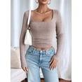 thumbnail image 6 of Women Long Sleeve Shirts Square Neck Tops Basic Teen Girls Crop Tops Fall Outfits Fashion Clothes Pink M, 6 of 8