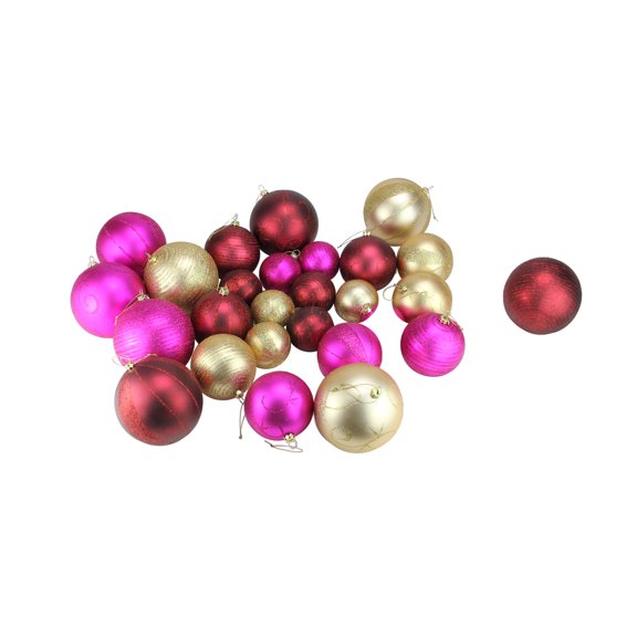 Pack of 27 Shatterproof Merlot Gold & Fuchsia Christmas Ball Ornaments