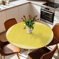 thumbnail image 5 of Round Fitted Tablecloth,Classic Greek Geometric Key Pattern Circle Table Cover Waterproof Table Cloth with Elastic Edge,Retro Linen Yellow Outdoor Tablecloths for Kitchen Picnic 55-60in, 5 of 9