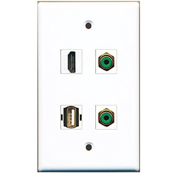 RiteAV - 1 Port HDMI 2 Port RCA Green 1 Port USB A-A Wall Plate