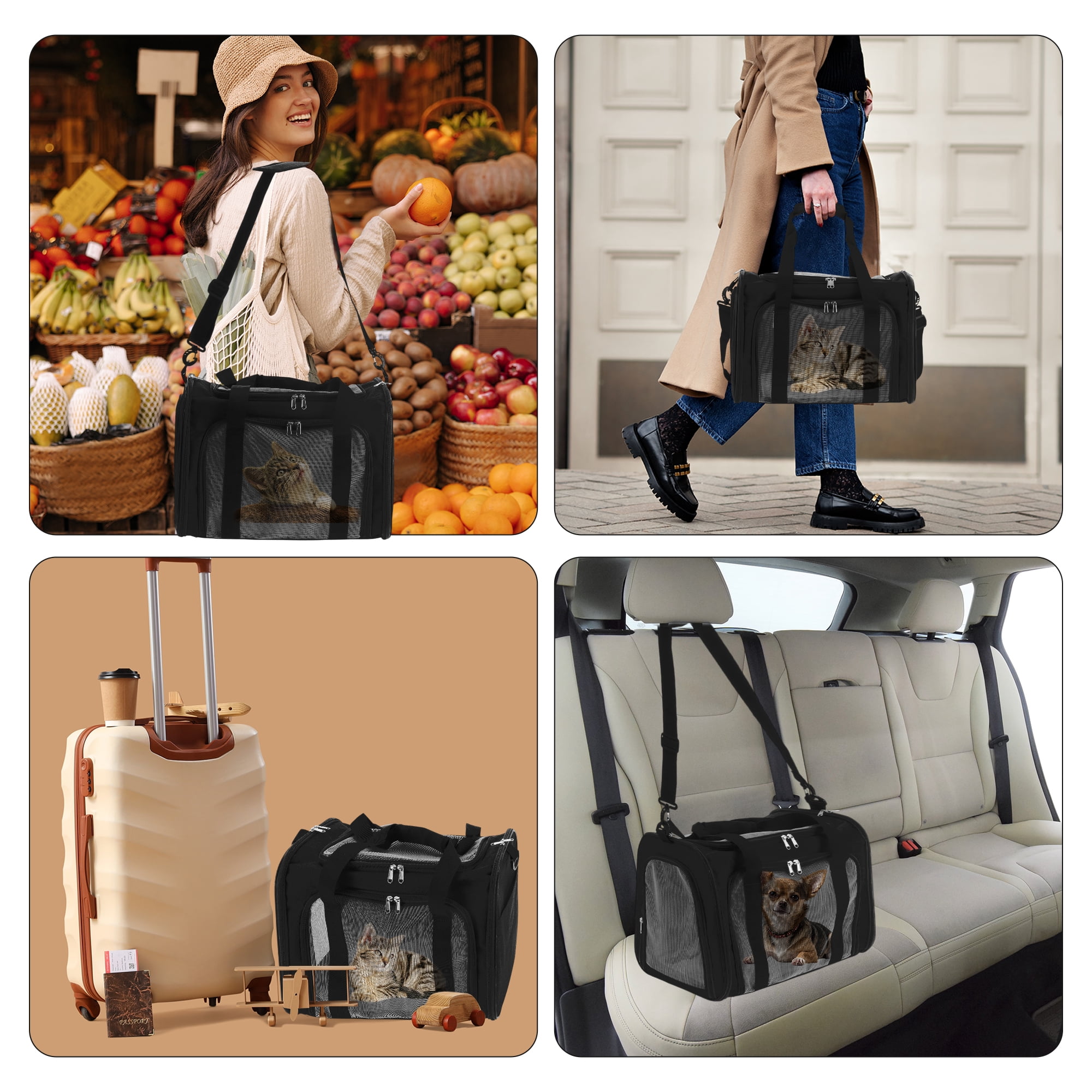 Unique Bargains Foldable Transport Box with Removable Plush Mat Black