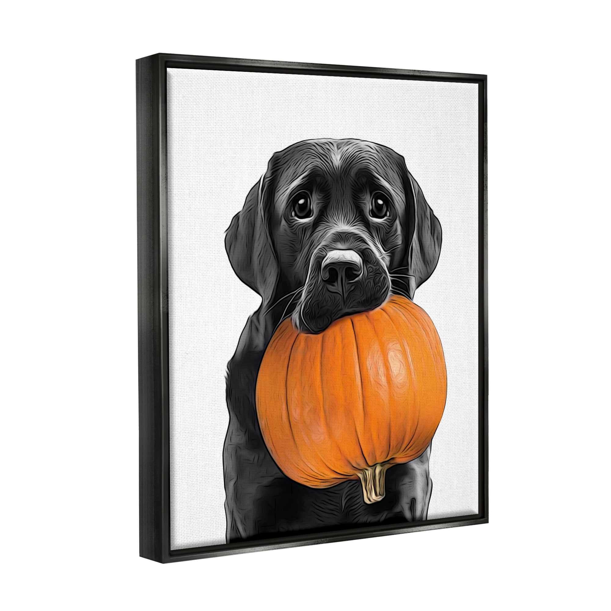 Stupell Industries Lab Dog with Pumpkin Holiday Painting Black Floater Framed Canvas Art Print Wall Art, 25 x 31