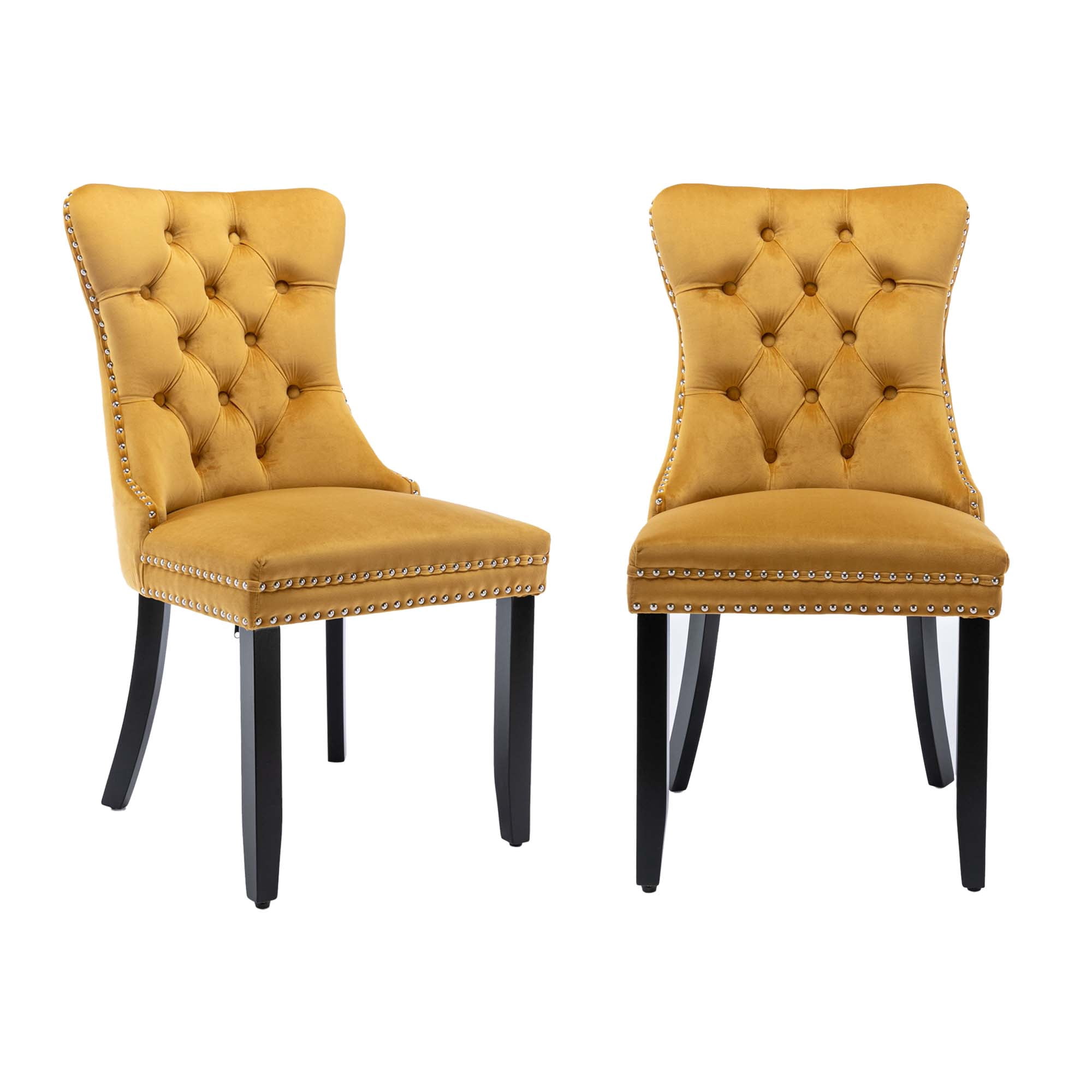Aukfa High-End Upholstered Dining Chairs Set of 2, Modern Tufted Solid Wood Side Chair with Nailhead Trim - Gold