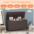 thumbnail image 3 of PAPROOS Toy Box for Boys Girls, Wooden Kids Toy Chest with Storage Bench and Safety Hinged Lid, Modern Toy Storage Organizer for Living Room, Bedroom, Toddler Room, Coffee, 3 of 12