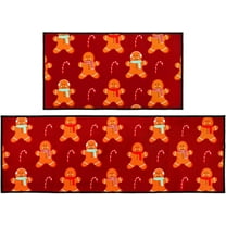 2 Pcs Christmas Kitchen Rug Set Non Slip Christmas Kitchen Mat Decorative Anti Fatigue Washable Runner Carpets for Bedroom Indoor Floor Home Xmas Decor, 17 x 29 and 17 x 47 Inch(Gingerbread)