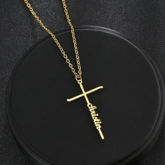 QDhaobang Necklace Trendy Chains 14K Yellow Gold Jewelry For Women Personalized Nameplate Heart Cross Pendant