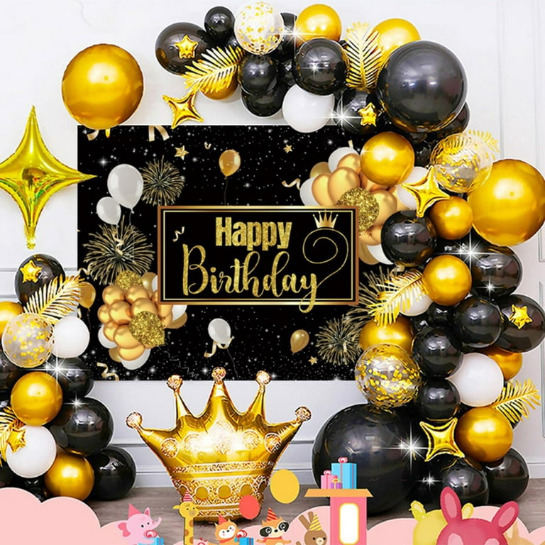 1Set Black and Gold Birthday Party Decorations Balloon Arch Garland Kit  Happy Birthday Backdrop Banner Decorations 
