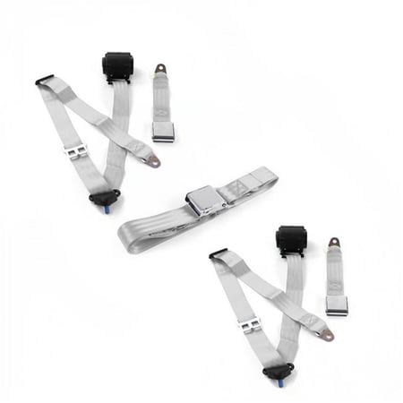 SafeTBoy Airplane 3 Point Gray & Grey Retractable Bench Seat Belt Kit for Chevy Truck 1963-1966 - 3 Belts