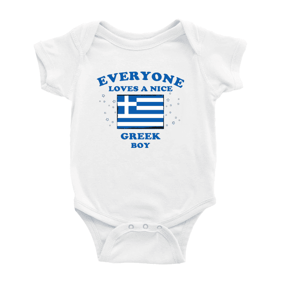 Everyone Loves a Nice Greek Boy Cute Baby Bodysuits (White, 6-12 Months)