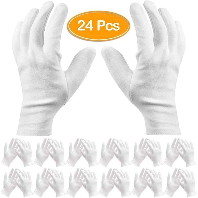 Para manos secas y eczema, paquete de 24 guantes de trabajo de algodón blanco Jewelry Check