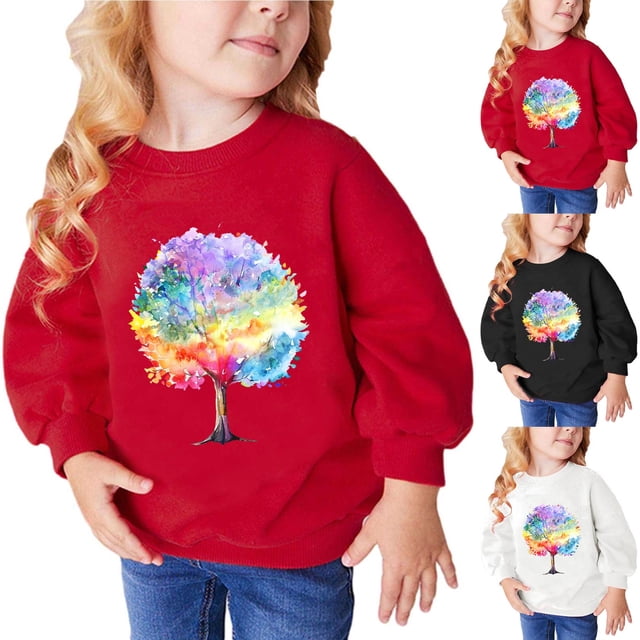 QIPOPIQ Chandails en Molleton Fille Pull Col Rond Hiver Manches Longues Hauts Chemises Taille 3-14 Ans Vêtements Enfants Liquidation