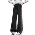 thumbnail image 2 of Girls' Wide Leg Jeans Black with Side Bow Embroidery and Relaxed Fit 5-15 Years, 2 of 5