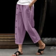 thumbnail image 2 of XFLWAM Fashion Women Summer Comfortable Pocket Pants Casual Button Solid Capris Pant, 2 of 6