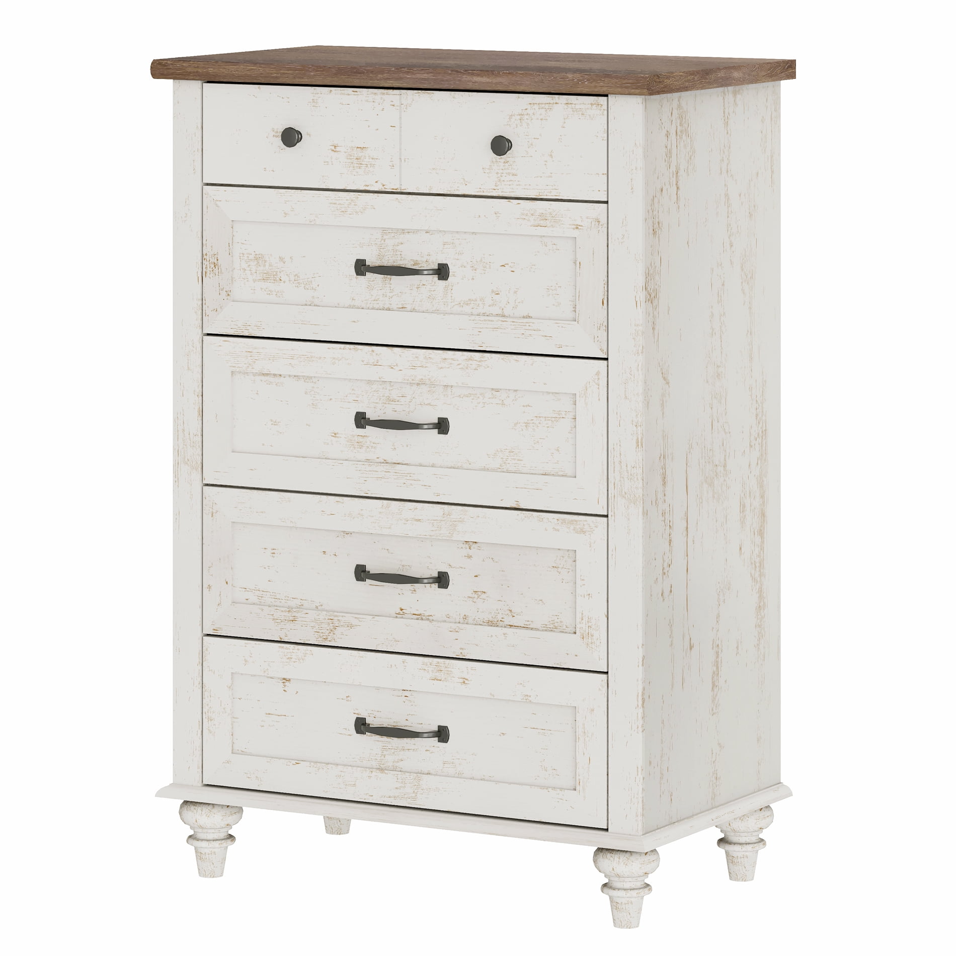 Antique White Chest of Drawers, 5-Drawer Farmhouse Dresser for Bedroom & Living Room