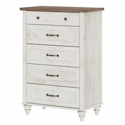 Antique White Chest of Drawers, 5-Drawer Farmhouse Dresser for Bedroom & Living Room