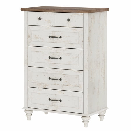 5-Drawer Farmhouse Dresser Antique White Chest of Drawers for Bedroom & Living Room