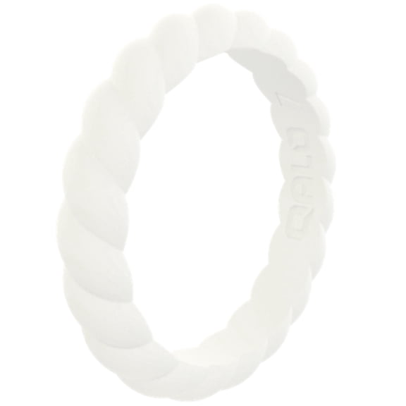 QALO Women's Stackable Rubber Silicone Ring - White Twist Silicone Ring Size 05