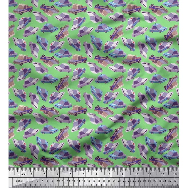 Soimoi Moss Georgette Fabric Car Transport Fabric Prints by Yard 42 Inch Wide