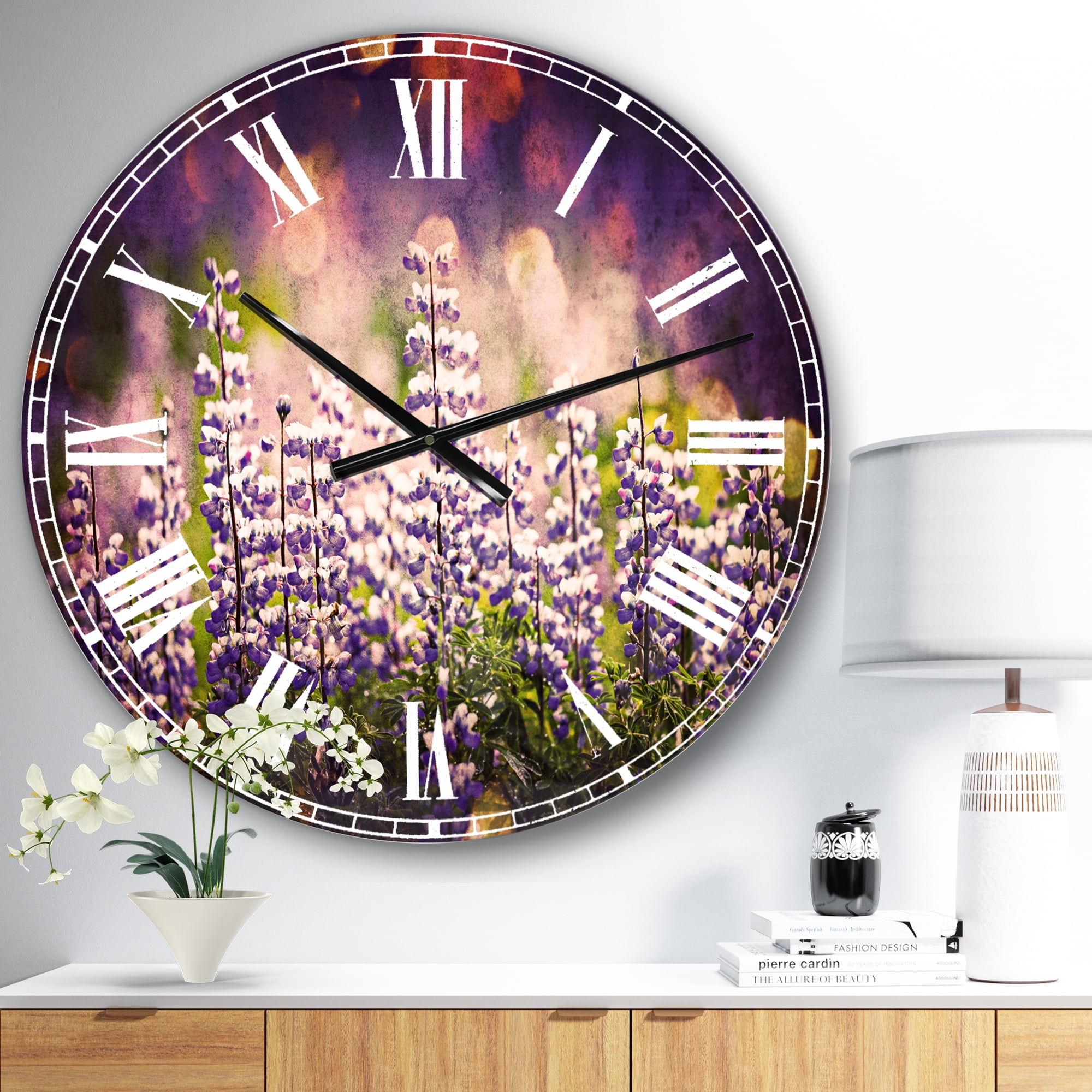 Designart 'Blue Lupin Flowers on Blue Background' Traditional wall clock