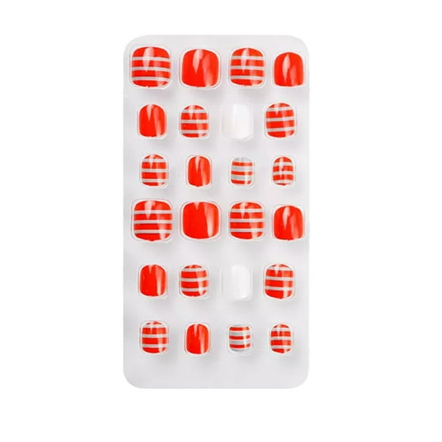 1 Set Artificial Nail Tips Press on Nails for Kids Cartoons Fake Fingernails Short Stickers Full Cover Manicure Kit Decorations PNT-16-05
