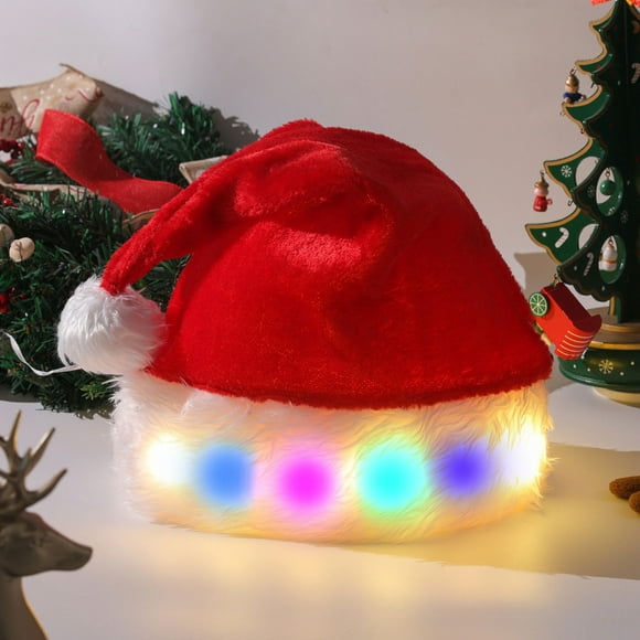LSLJS Glowing Santa Hat, Santa Hat, Adult Christmas Holiday Hat, Unisex Velvet Classic Santa Hat for Christmas New Year, Glow Hat on Clearance