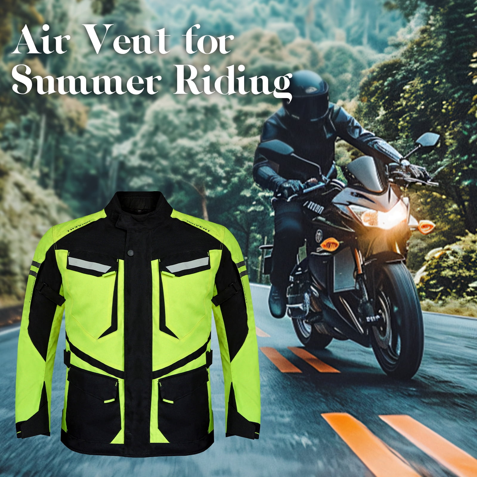 Dream Apparel Mens Motorcycle jacket Black, Armored Protective Round Neck & Air Vents