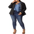 thumbnail image 4 of Unique Bargains Women‘s Plus Size Long Sleeve Button Front Washed Denim Jacket, 4 of 8
