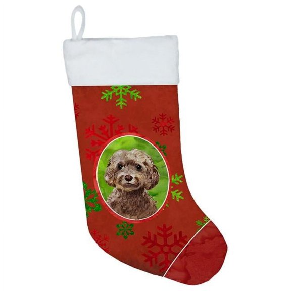 Christmas Snowflakes Brown Cockapoo Christmas Stocking