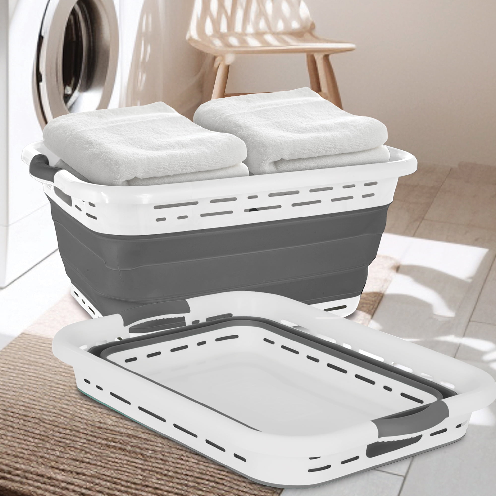 Black and Decker Collapsible Laundry Basket, White & Gray, Adult