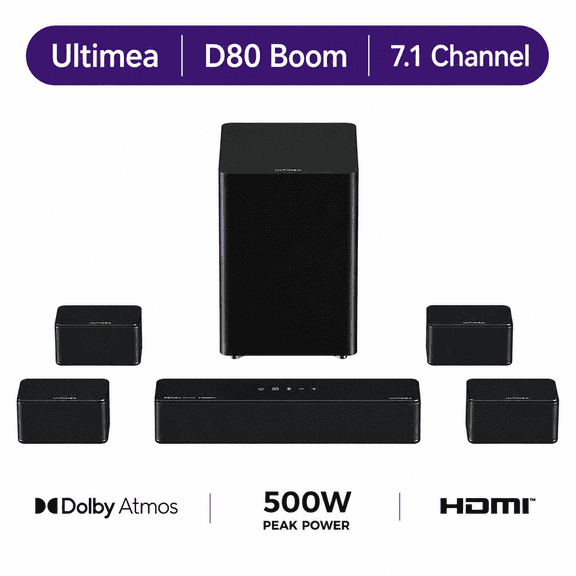 ULTIMEA Poseidon D80 Boom 7.1ch Sound bar with Dolby Atmos, Surround sound system for TV, 500W