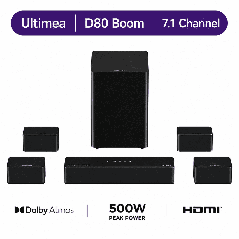 ULTIMEA Poseidon D80 Boom 7.1ch Sound bar with Dolby Atmos, Surround sound system for TV, 500W