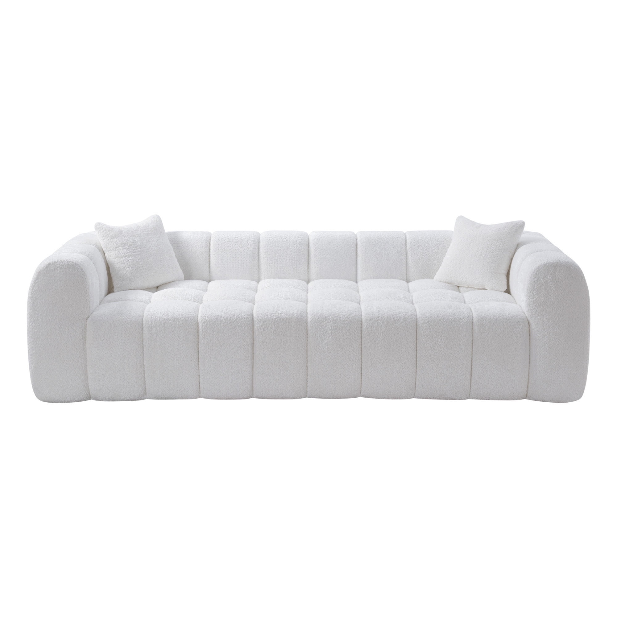 Lunale 102" Oversized Boneless Cloud Sofa, No Assembly Required, Modern Deep Seat Couch for Living Room, White Boucle