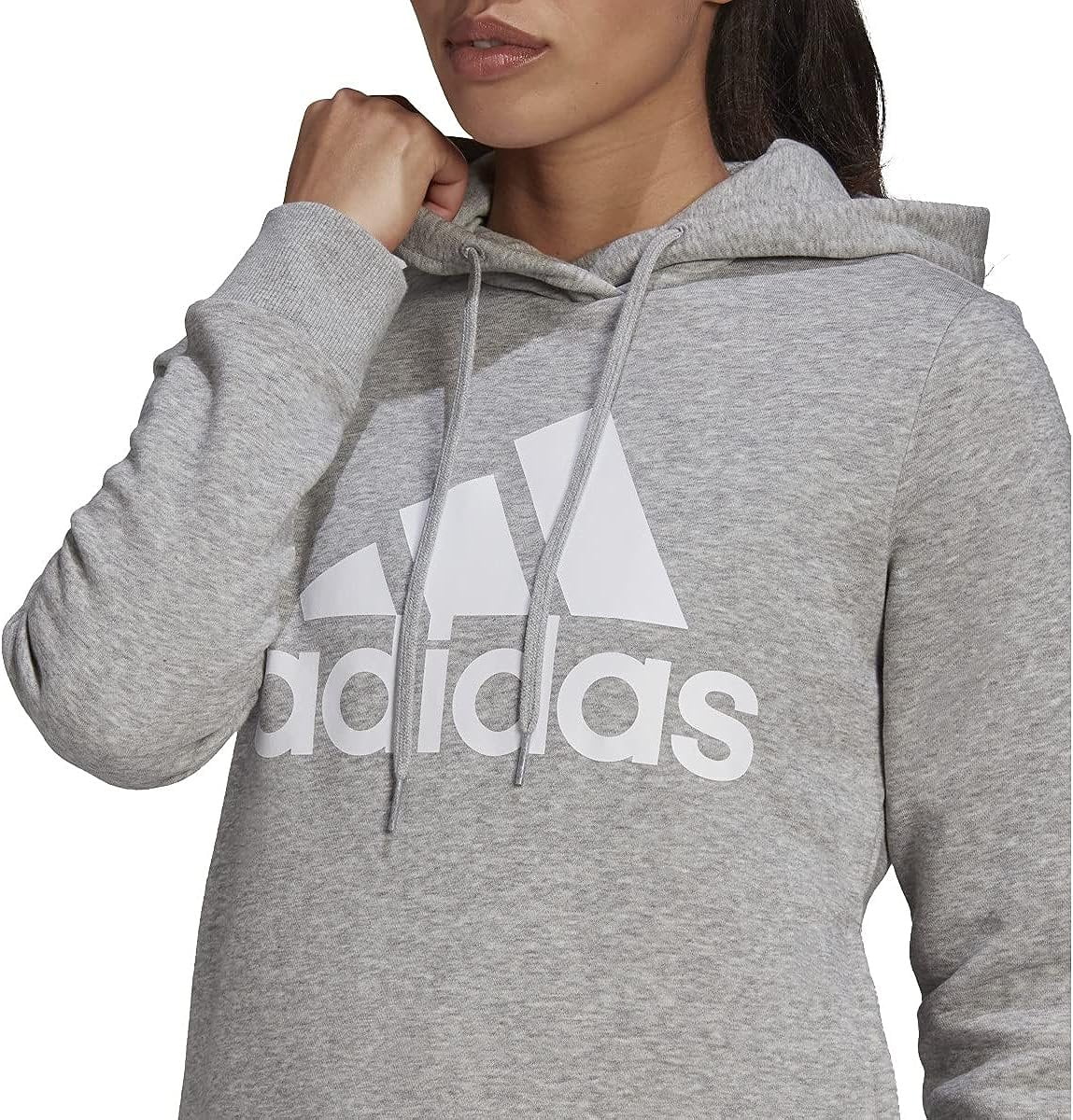 adidas Women's Standard Loungewear Essentials Logo Fleece Hoodie, Medium  Grey Heather/White