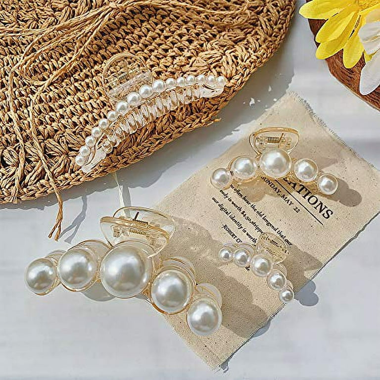 Pearl Hair Claw Clip,Hair Clips Strong Hold Hair Jaw Clips,Big