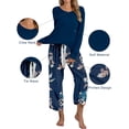thumbnail image 4 of Hanerdun Womens Pajamas Set Female 2PCS Long Sleeve Printed Nightwear Dark Blue M, 4 of 5