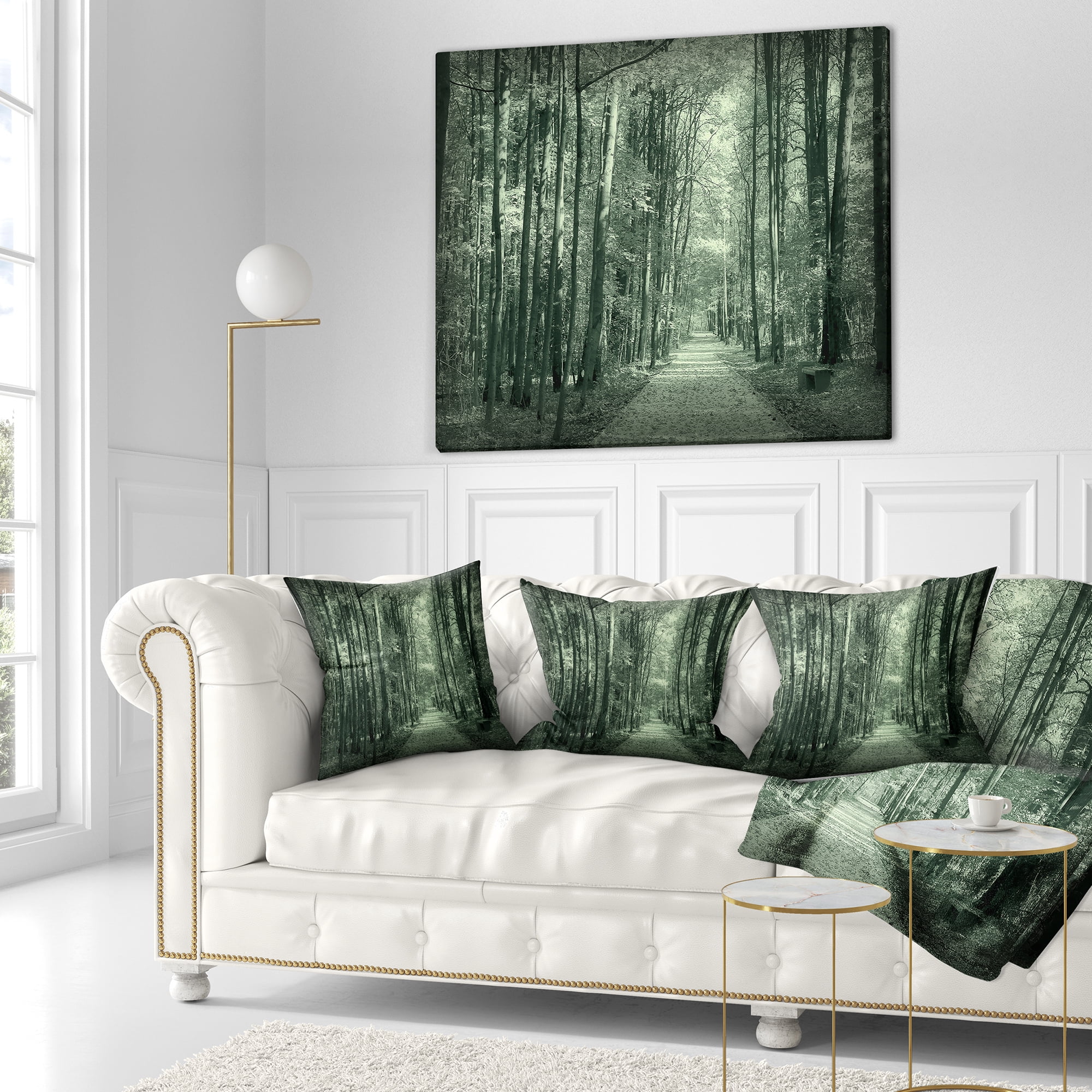 Designart Road in Dark Autumn Forest - Modern Forest Throw Pillow - 18x18