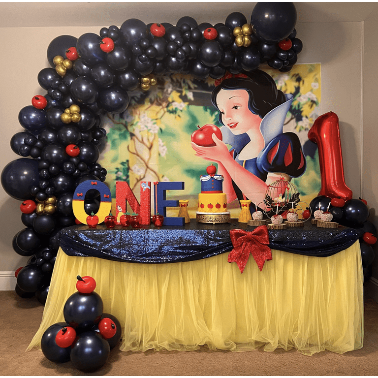 Snow White Backdrop for Party Decorations, 7x5ft Large Party Theme Birthday Snow White and The 7 Dwarfs, Size: 5' x 7', Red