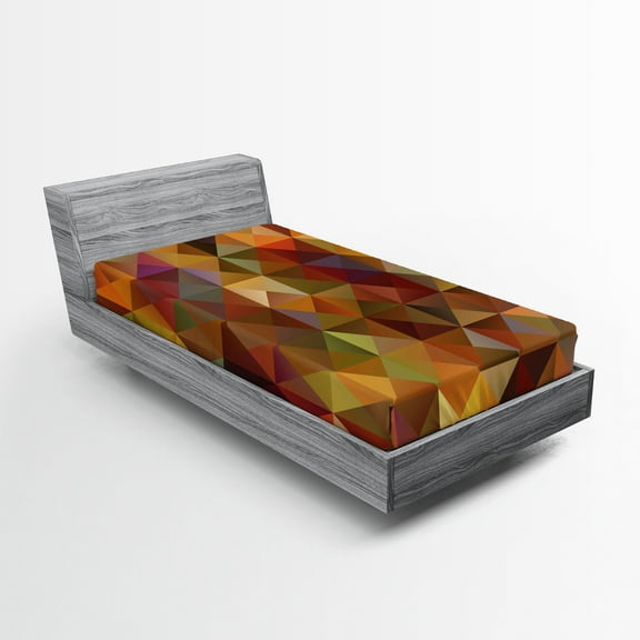 Ambesonne Colorful Fitted Sheet, Grid Mosaic Geometric, Twin XL Size, Brown and Marigold