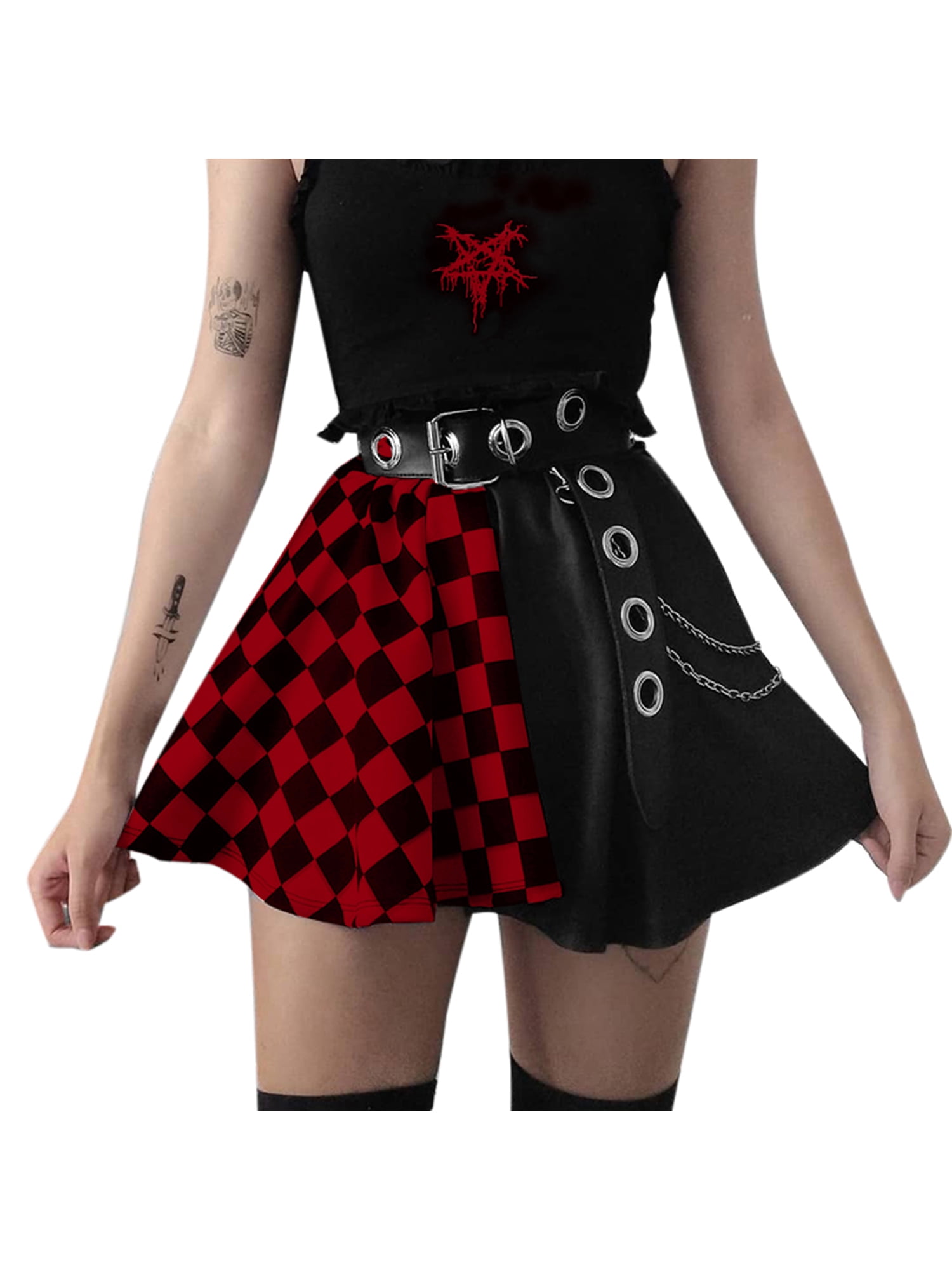 Diconna Y2K Gothic Color Block Mini Skirts Women Streetwear E-girl High  Waist Lace Up Ruffle Short Flared Skirts Aesthetic Punk Harajuku Clothes -  Walmart.com