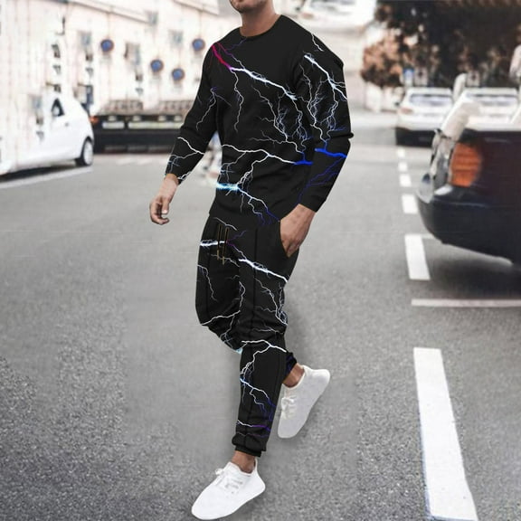 Wavsuf 2pcs Jogger Set Men Long Sweatsuits Sets for Mens New Motion Shirt Sweatshirt and Sweatpants White Size XL