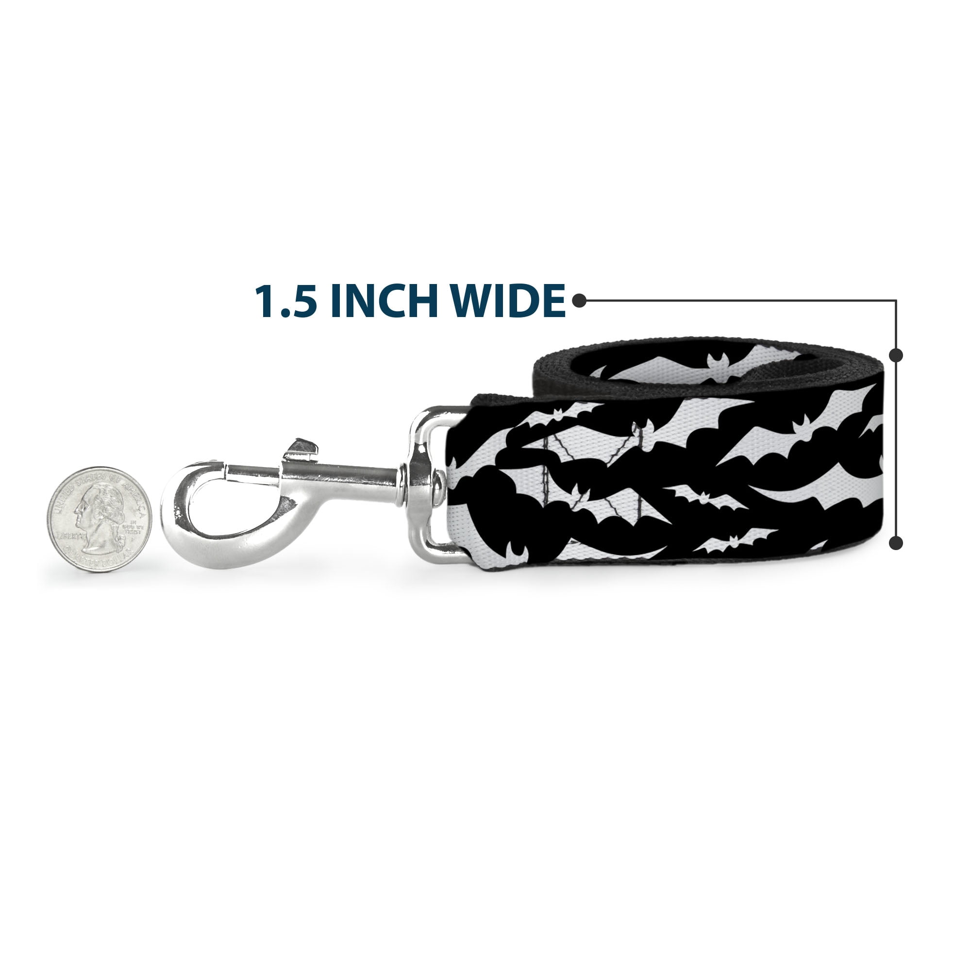Buckle-Down Pet Leash, Dog Leash, Bats Flying Scattered Black White, 6 Feet Long 1.0 Inch Wide