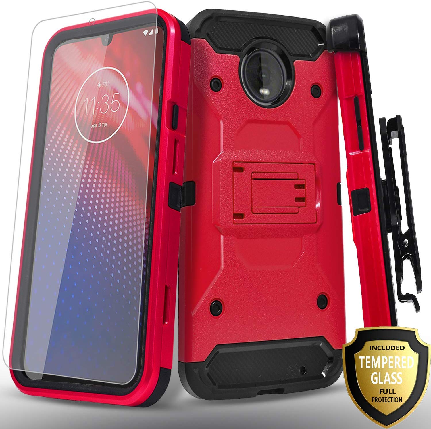 Moto Z4 Case, With [Tempered Glass Screen Protector Included], Full Cover Heavy Duty