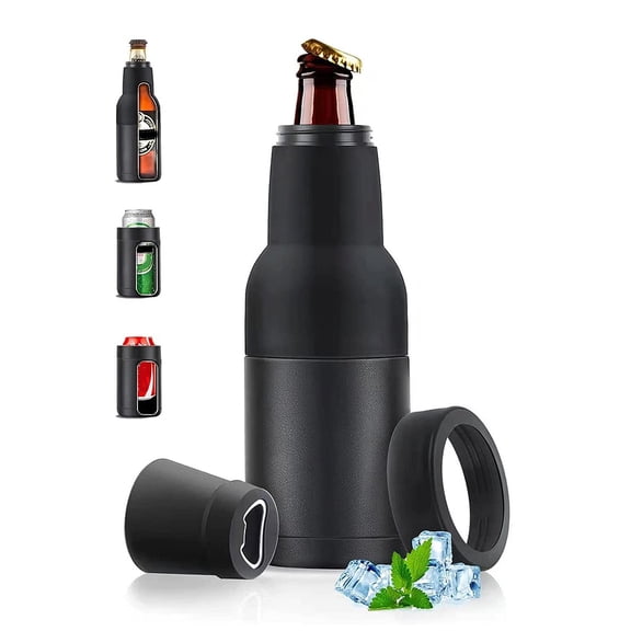 Frosty Beer Holder,2 Go Vacuum Insulated Double Walled Stainless Steel Beer Can and Bottle Cooler with Beer Opener, Bpa Free, Fits Standard 12oz, Ice Cold for Hours, Great Gift for Beer Lovers