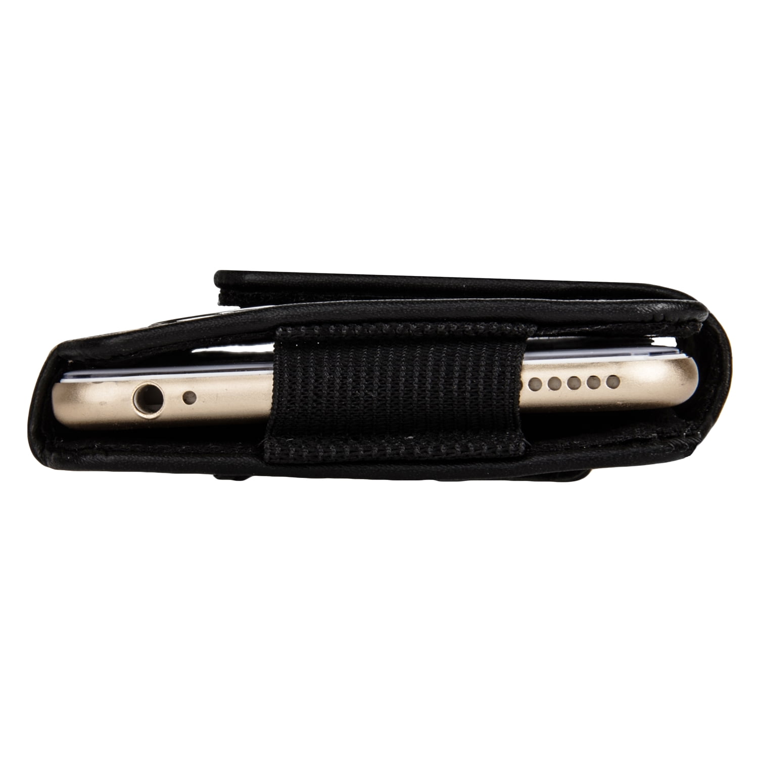 BUNDLE: Professional Vegan Leather Horizontal Smartphone Holster Case (Black) & Selfie Stick Mini Tripod 2.0 - fits Smartphones up to 6.1-inch iPhone XR / XS / X Galaxy S10e / S10 / S9 / J4 / J3