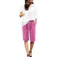 thumbnail image 2 of HAIJIE Shorts for Women Knee Length Long Shorts Linen Plus Size Dressy Casual Pull On with Drawstrings (#083 Hot Pink,XXL), 2 of 6