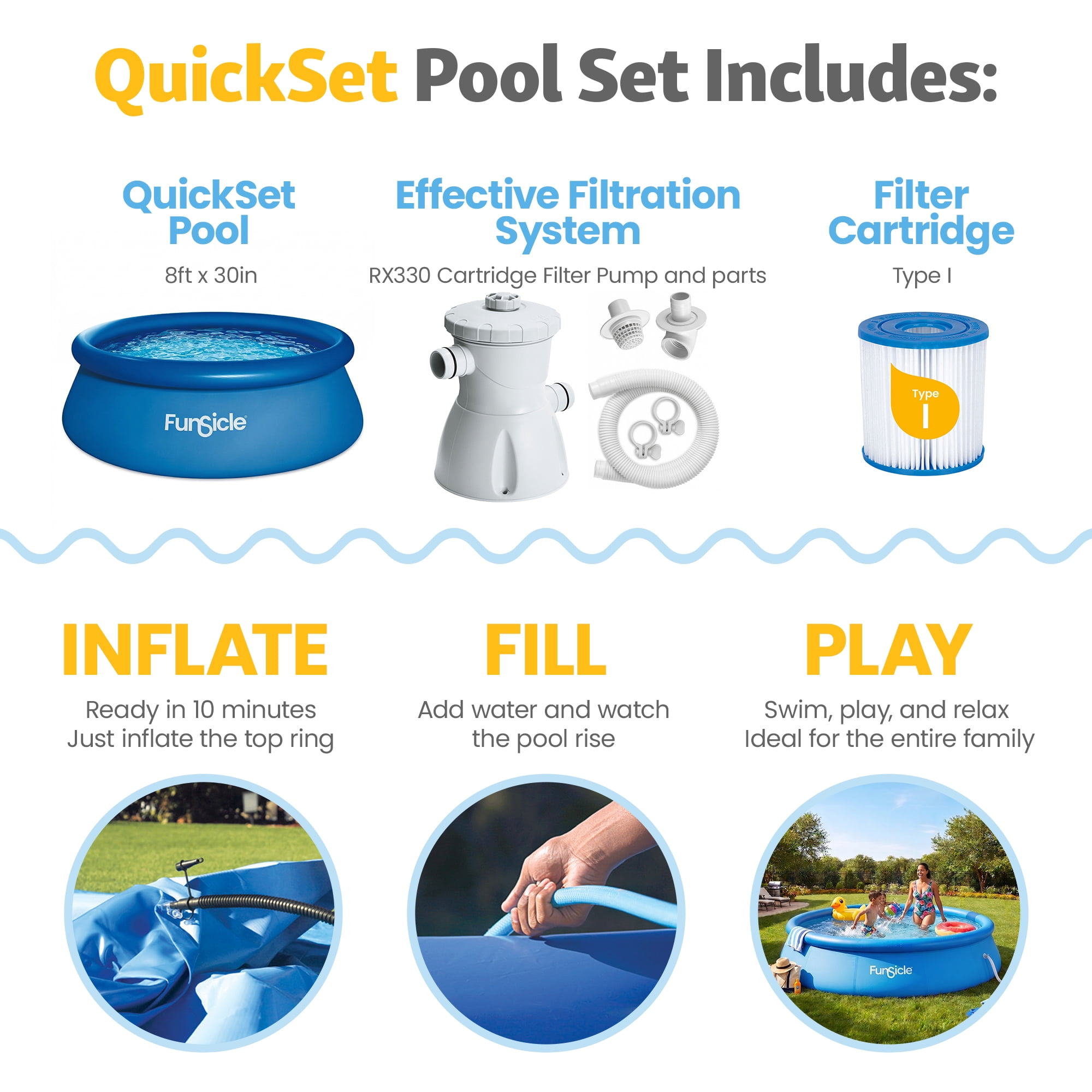 Funsicle 8 ft QuickSet Above Ground Swimming Pool, Round, Age 6 & up