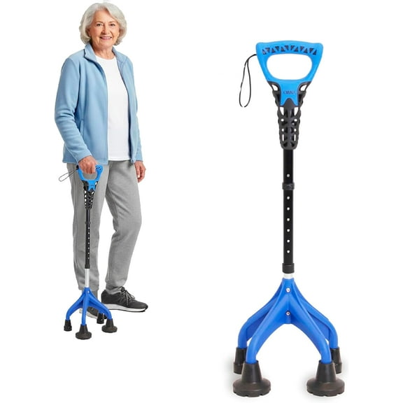 KMINA Quad Cane for Women and Men (Sturdy 3.3 lbs), 4 Prong Cane for Stability and Balance, Ergonomic Handle, Supports 350 lbs, Patented Design - Made in Europe