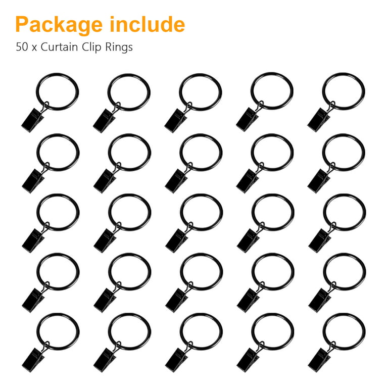 8 x Black Metal Curtain Rod Rings Clips Drapery Ring Hanging Hooks Eyelets 1.57