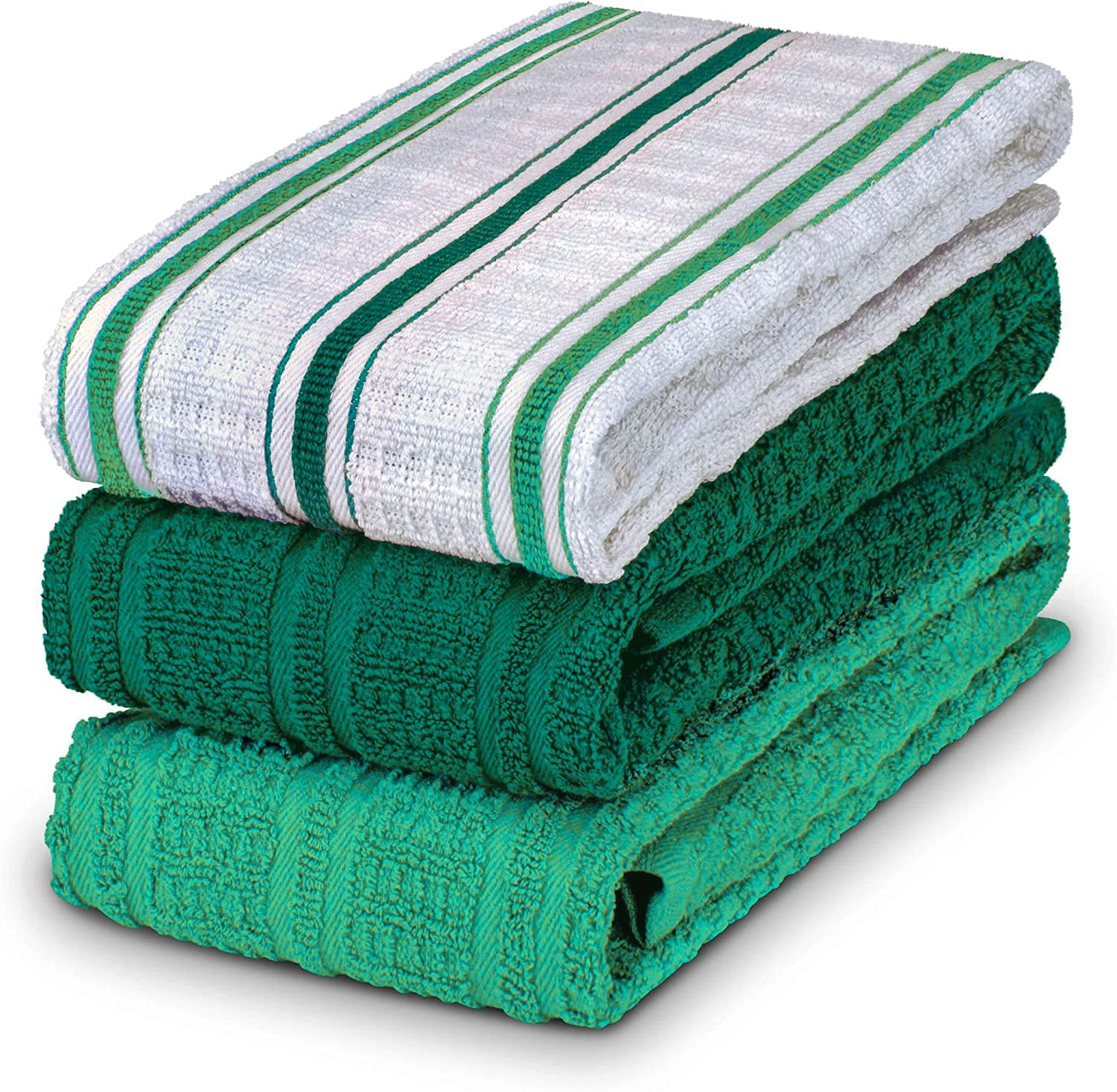 XLNT Green Large Kitchen Towels 2 Pack - 100% Cotton Dish Towels