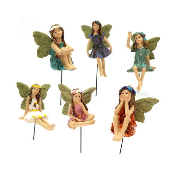 Set of 6 Miniature Fairies Figurines for Outdoor Garden Lawn Decor Potted Plants Resin Sculpture Potted Yard Ornament